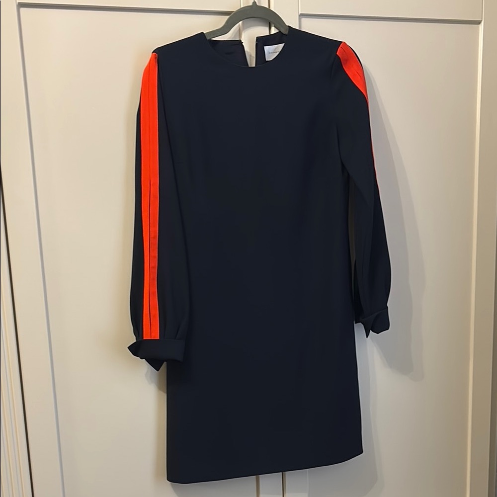 Victoria Beckham Navy Dress with Red Stripes